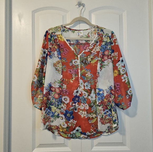Anthropologie Fig and Flower Womens Floral Semi Sheer Blouse, Flowy, SZ M - Picture 1 of 8